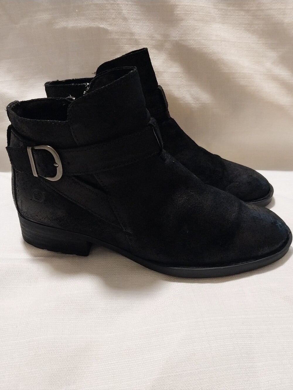 Born Morocco Black Distressed Nubuck Suede Side Zip Ankle Boot
